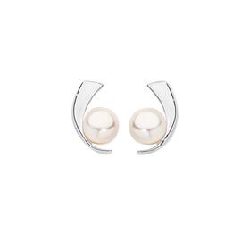 Sterling+Silver+Freshwater+Pearl+On+Curve+Stud+Earrings