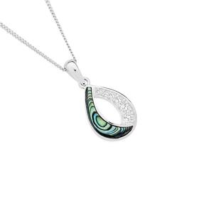 Sterling+Silver+Paua+Shell+%26amp%3B+Cubic+Zirconia+Open+Pear+Pendant