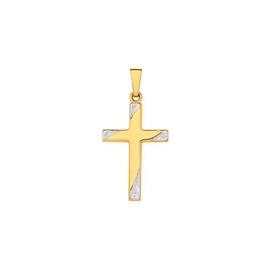 9ct+Gold+Two+Tone+21mm+Diagonal+Ends+Cross+Pendant