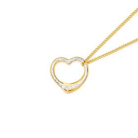 9ct+Gold+Two+Tone+16mm+Diamond-Cut+Floating+Heart+Pendant