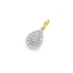 9ct+Two+Tone+Gold+Diamond+Pear+Shaped+Pendant