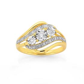 9ct+Gold+Diamond+Trilogy+Swirl+Ring