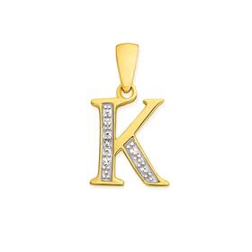 9ct+Gold+Diamond+Initial+K+Pendant