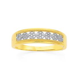 9ct-Gold-Diamond-Seven-Cluster-Band on sale