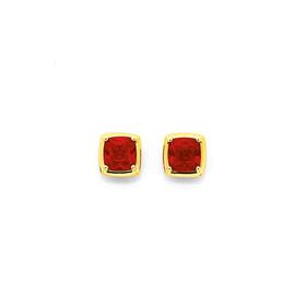 9ct+Gold+Created+Ruby+Stud+Earrings