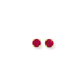 9ct+Gold+Created+Ruby+Round+Stud+Earrings