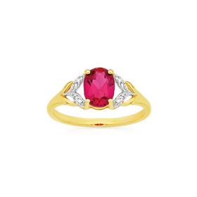 9ct-Gold-Created-Ruby-Diamond-Shoulder-Ring on sale