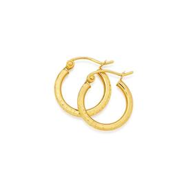 9ct+Gold+2x10mm+Diamond-Cut+Hoop+Earrings