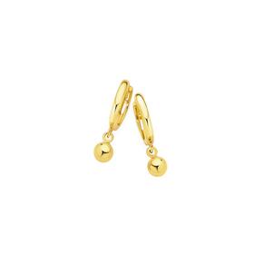 9ct+Gold+Ball+Drop+Huggie+Earrings