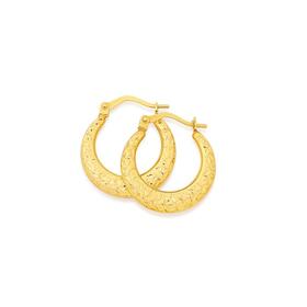 9ct+Gold+12mm+Diamond-Cut+Puff+Creole+Earrings