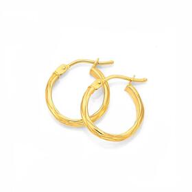 9ct+Gold+3x10mm+Half+Round+Twist+Hoop+Earrings