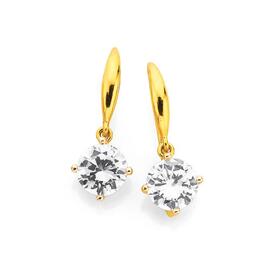 9ct+Gold+7mm+Round+Cubic+Zirconia+Earrings