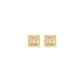 9ct+Gold+Cubic+Zirconia+Princess+Cut+Bezel+Stud+Earrings