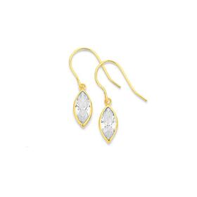 9ct+Gold+Cubic+Zirconia+Marquise+Shape+Drop+Earrings