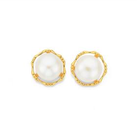 9ct+Gold+Cultured+Freshwater+Pearl+Earrings