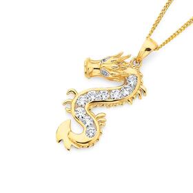 9ct-Gold-Cubic-Zirconia-Channel-Set-Dragon-Pendant on sale
