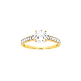 9ct+Gold+Cubic+Zirconia+Round+Brilliant+Cut+Shoulder+Ring