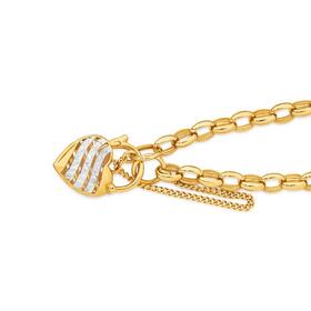 9ct-Gold-Two-Tone-19cm-Solid-Diamond-Cut-Wave-Padlock-Bracelet on sale