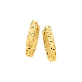 9ct+Gold+9mm+Diamond-Cut+Sparkle+Huggie+Earrings