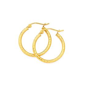 9ct+Gold+2x15mm+Diamond-cut+Hoop+Earrings