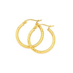 9ct-Gold-2x15mm-Diamond-cut-Hoop-Earrings on sale