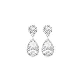 Sterling+Silver+Pear+%26amp%3B+Round+Cubic+Zirconia+Halo+Drop+Stud+Earrings