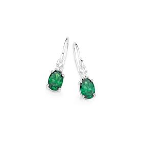 Sterling+Silver+Green+Cubic+Zirconia+Oval+Drop+Earrings