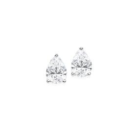 Sterling+Silver+Pear+Cubic+Zirconia+3+Claw+Stud+Earrings