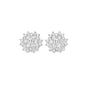 Sterling+Silver+Cubic+Zirconia+Flower+Stud+Earrings