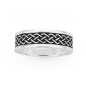 Sterling+Silver+7.5mm+Oxidised+Plait+Gents+Band