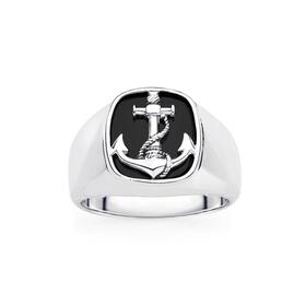 Sterling+Silver+Black+Agate+Anchor+Gents+Ring