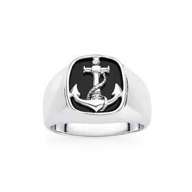 Sterling-Silver-Black-Agate-Anchor-Mens-Ring on sale