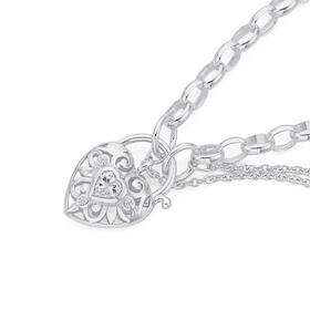 Sterling+Silver+Cubic+Zirconia+Padlock+Bracelet