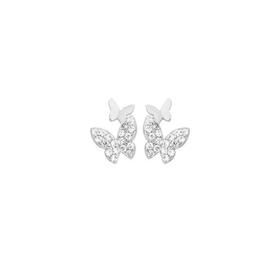 Sterling+Silver+Flutter+Cubic+Zirconia+%26amp%3B+Plain+2+Butterfly+Studs