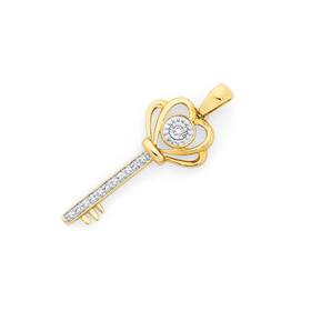 9ct+Gold+Diamond+Heart+Key+Pendant