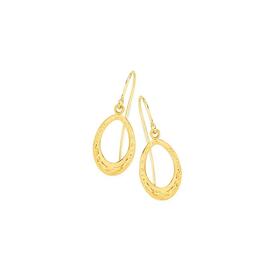 9ct+Gold+Open+Diamond-Cut+Oval+Hook+Drop+Earrings