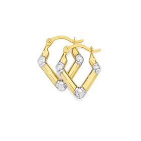 9ct+Gold+Two+Tone+8mm+V-Shape+Hoop+Earrings