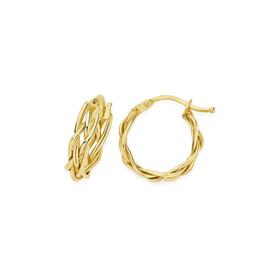 9ct+Gold+12mm+Small+Plait+Hoop+Earrings