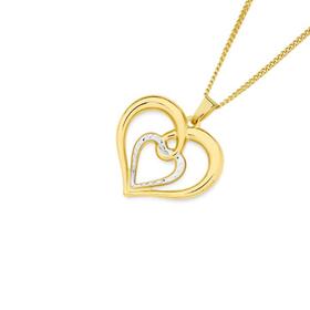 9ct+Gold+Two+Tone+Intertwine+Double+Heart+Pendant