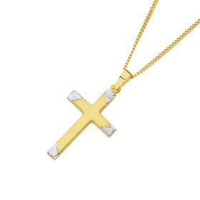 9ct-Gold-Two-Tone-24mm-Diamond-Cut-Polished-Matte-Cross-Pendant on sale