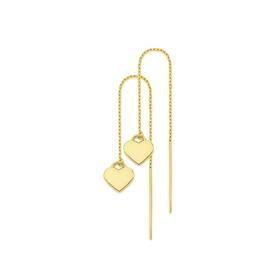 9ct+Gold+Flat+Heart+Drop+Thread+Through+Earrings