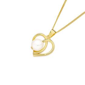 9ct+Gold+Cultured+Fresh+Water+Pearl+Open+Heart+Pendant