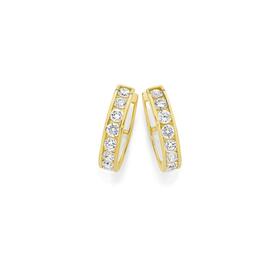 9ct+Gold+Cubic+Zirconia+Round+Brilliant+Cut+Channel+Set+Huggie+Earrings