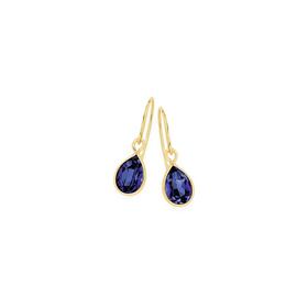 9ct-Gold-Created-Sapphire-Pear-Bezel-Hook-Earrings on sale