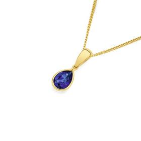 9ct-Gold-Created-Sapphire-Bezel-Pendant on sale