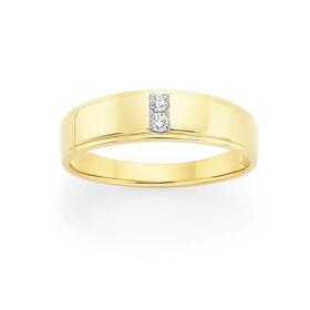 9ct+Gold+Diamond+Centre+Ridge+Gents+Ring