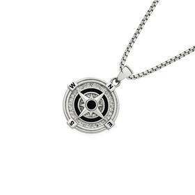 Stainless-Steel-Black-Agate-Oxidised-Round-Compass-Gents-Pendant on sale