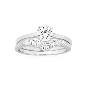 Silver-CZ-Solitaire-With-V-CZ-Eternity-Ring-Set on sale