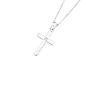 Sterling+Silver+20mm+Single+Cubic+Zirconia+Fine+Cross+Pendant