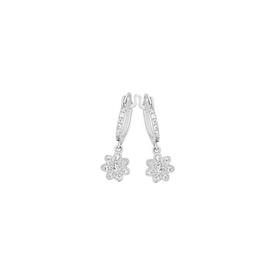 Sterling+Silver+Cubic+Zirconia+Flower+on+Cubic+Zirconia+Hoop+Earrings